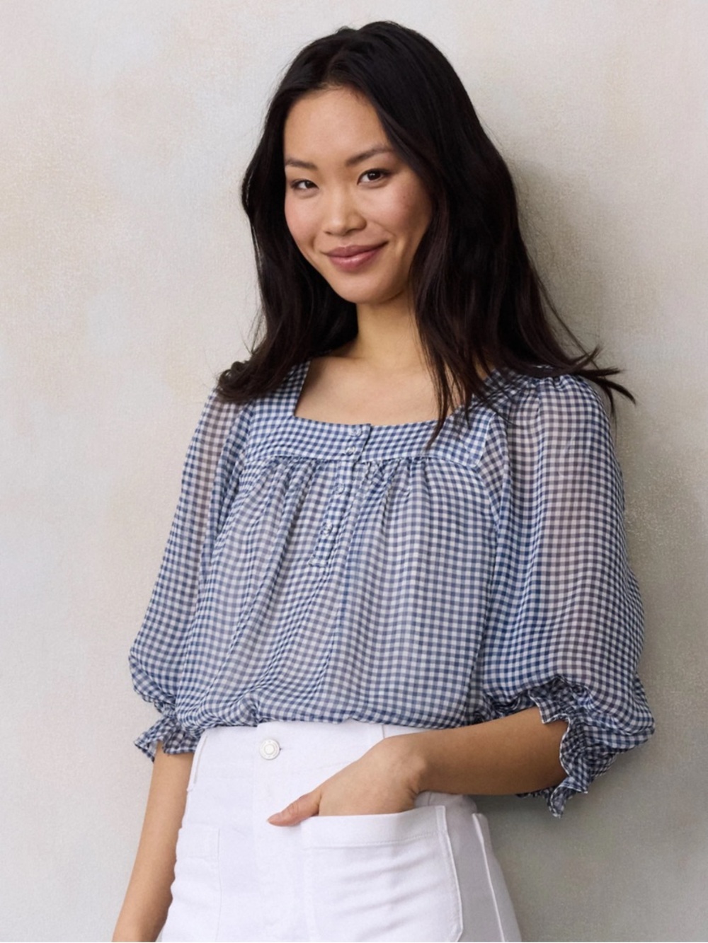 NWT Lauren Conrad 3/4 Length Sleeve Henley Peasant Blouse